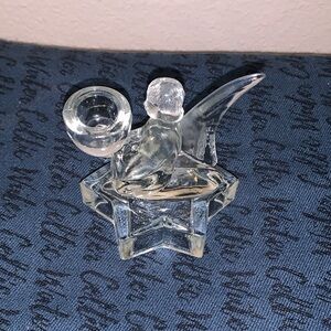 LE Smith Clear Glass Angel On Star Taper Candle Holder